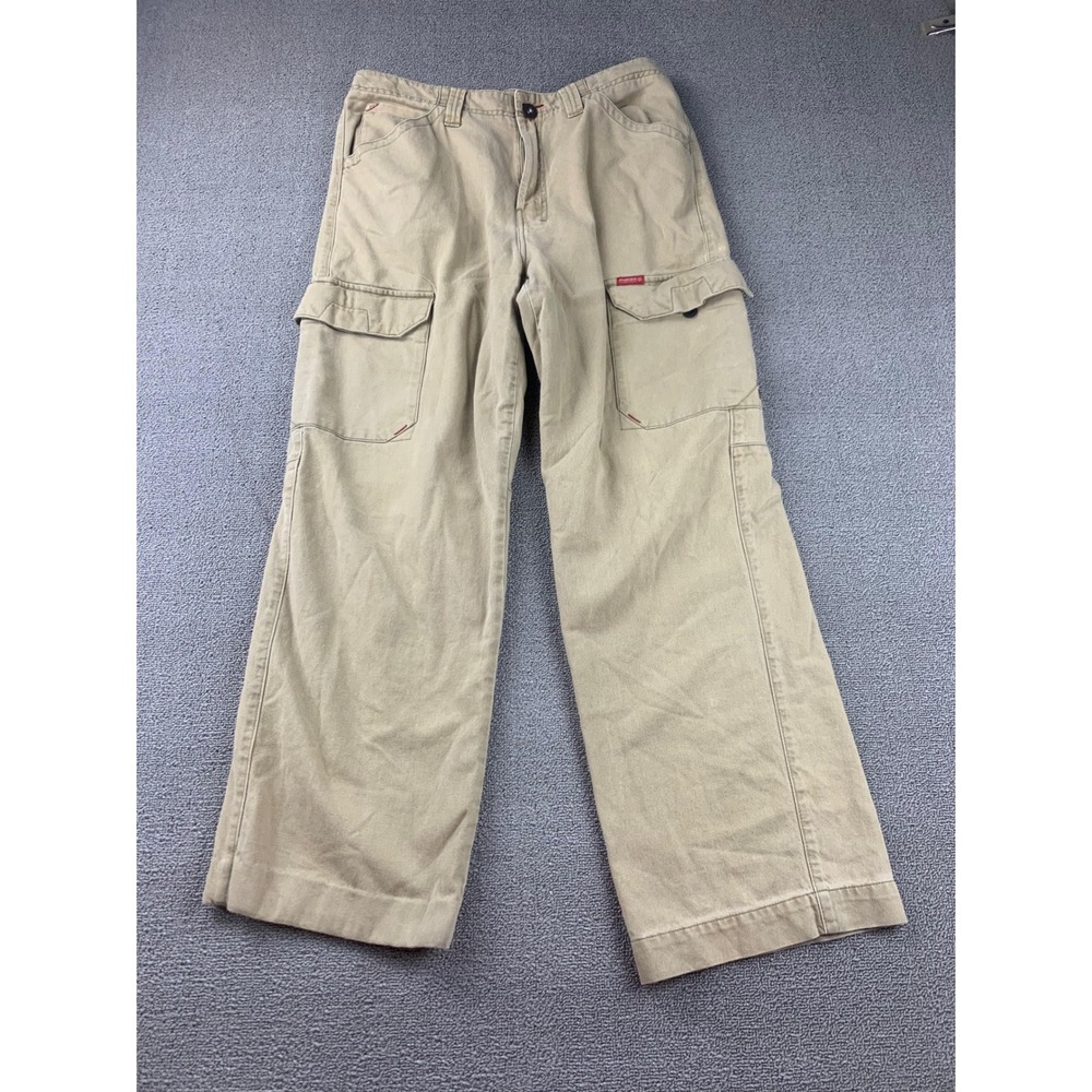 Vintage 90s Guess Jeans Cargo Pants Mens 32 Khaki Beige Wide Skater Uneven Hem